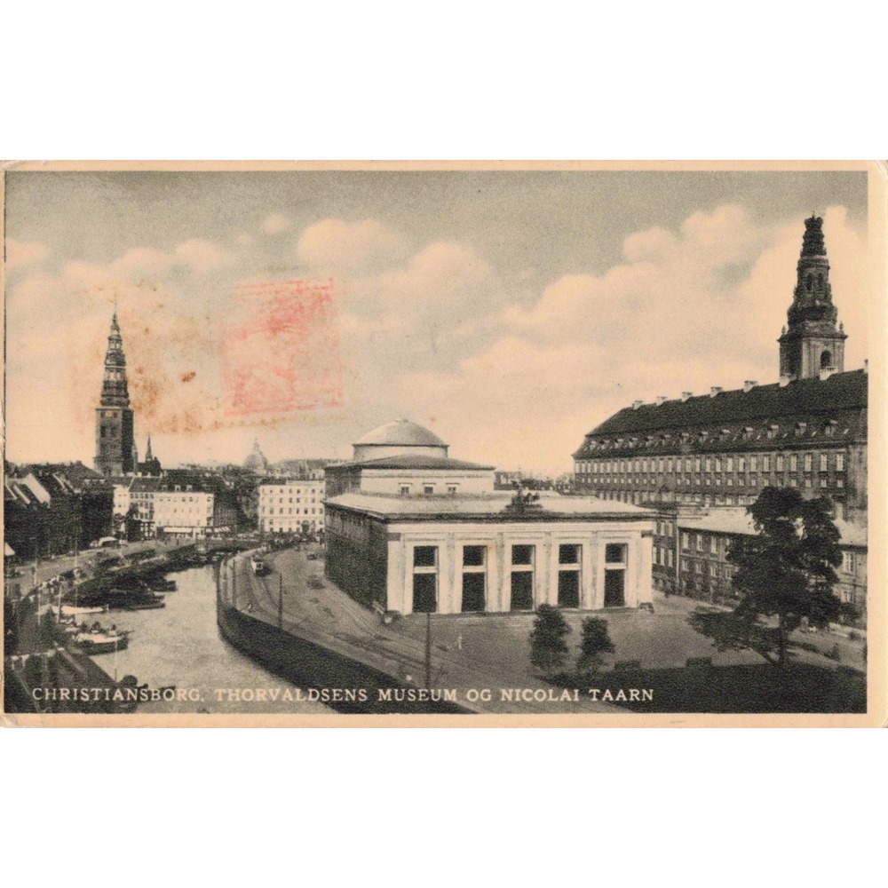 Vtg Copenhagen Postcard Christiansborg Thorvaldsens Museum Nicolai Taarn 1936